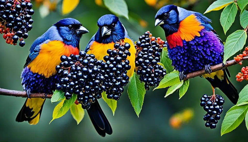 Vögel auf einem Schwarzen Holunder