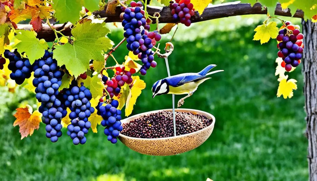 Vogelfutter und Weintrauben