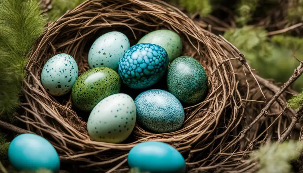 blaue vogeleier mit zeichnung